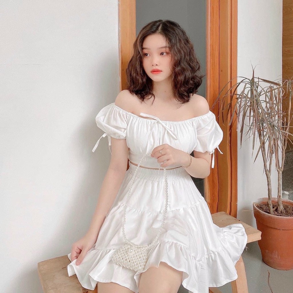 (CLIP THẬT) Set áo croptop và chân váy xoè Sambo