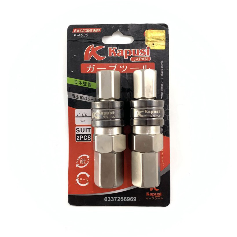 Bộ 2 đầu nối dây hơi Nhật KAPUSI JAPAN Tự động ren trong 8mm