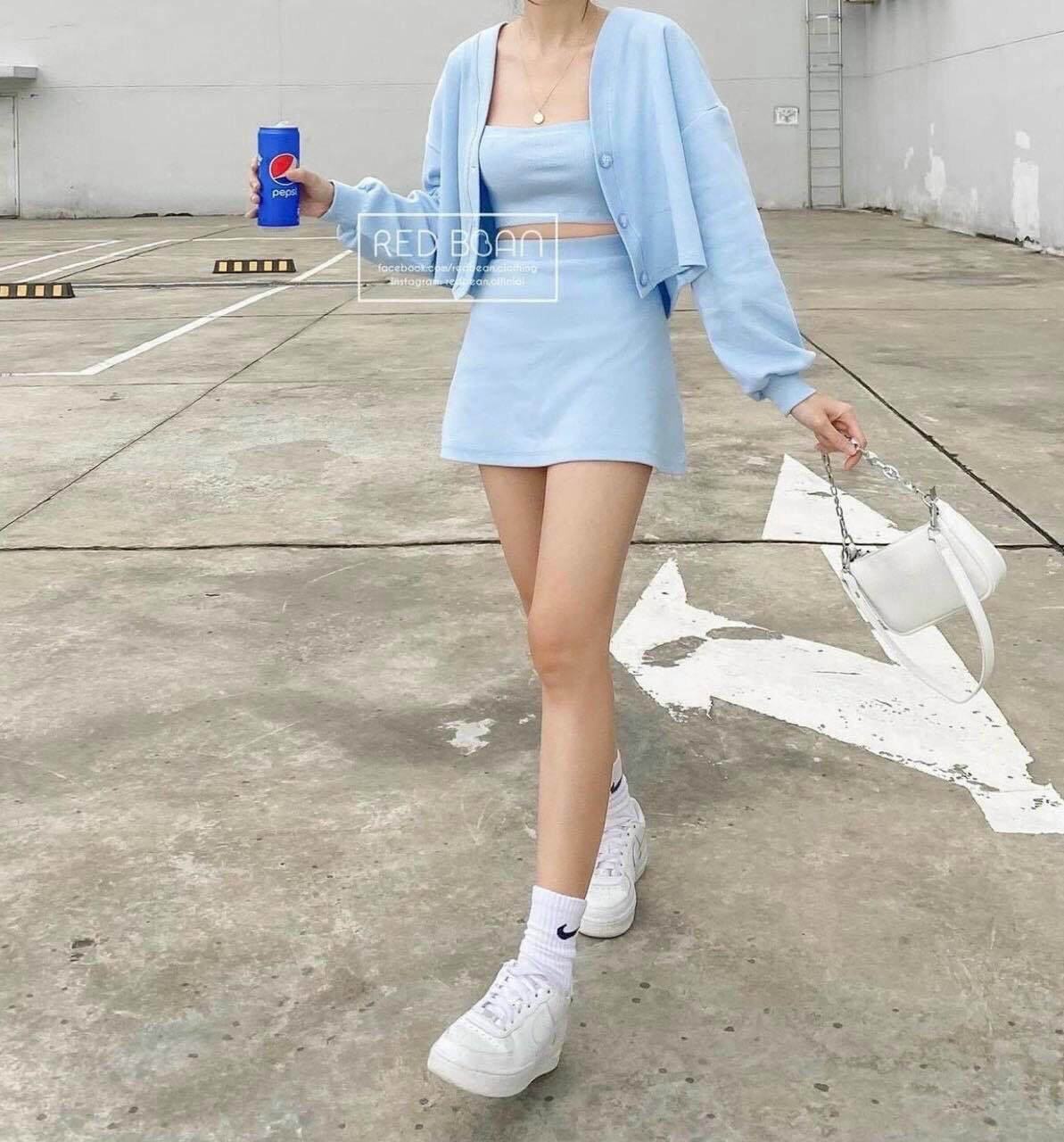 Set 3 món kèm chân váy siêu cute kèm hình thật