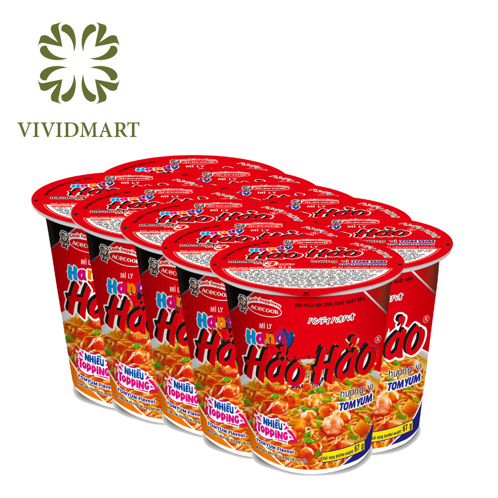 [SET OF 10 CUPS/1 FLAVOUR] - ACECOOK - HAO HAO INSTANT NOODLE CUP 4 FLAVORS: SOUR-HOT SHRIMP, TOMYUM, MINCED PORK WITH PUMPKIN, VEGAN HOTPOT WITH MUSHROOM AND VEGETABLE (66G - 67G/CUP)