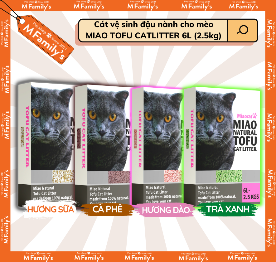 Cát vệ sinh đậu nành cho mèo MIAO TOFU CATLITTER 6L 2.5kg Cát vệ sinh tofu
