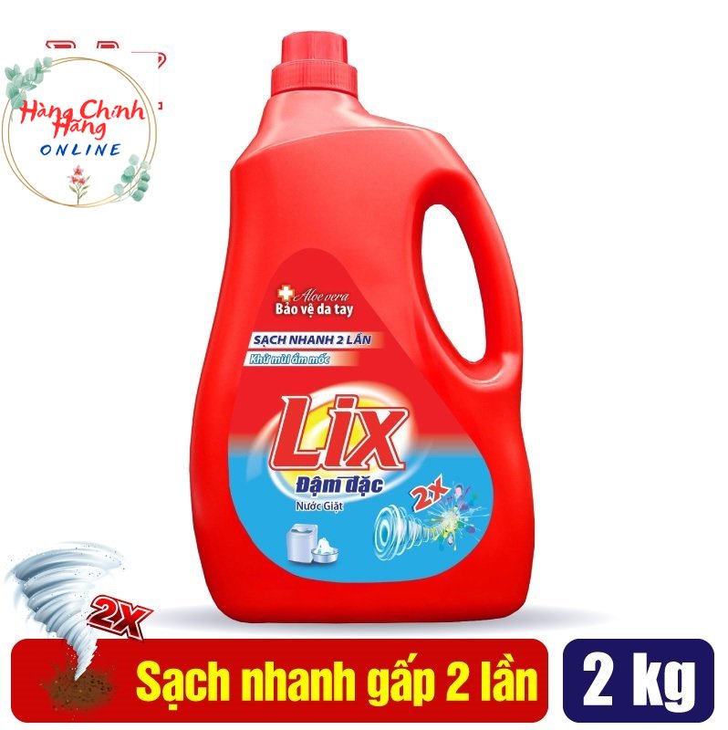 Nước giặt Lix đậm đặc hương hoa 2Kg/chai - Nước giặt tẩy đánh bay mọi vết bẩn thơm hương lưu lâu