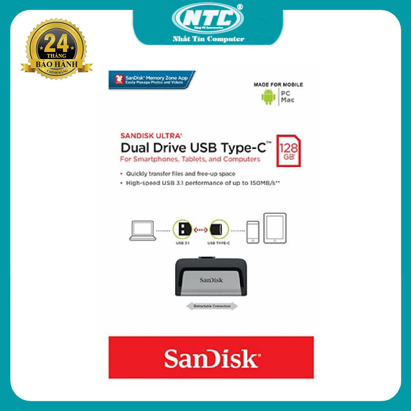 USB OTG Sandisk Ultra Dual TypeC 3.1 128GB 150MB/s SDDDC2-xxxG-G46 (Bạc) Nhất Tín Computer