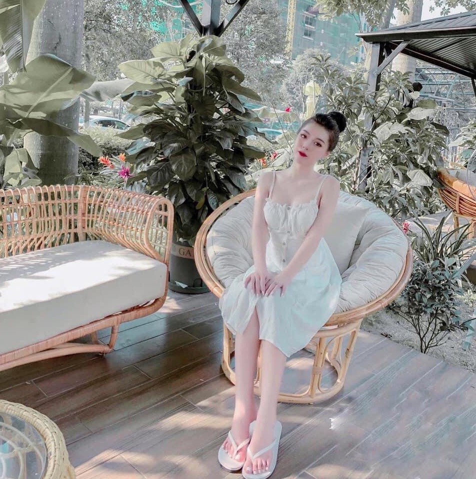 Váy đầm nữ dễ thương hai dây phối nút vải đũi