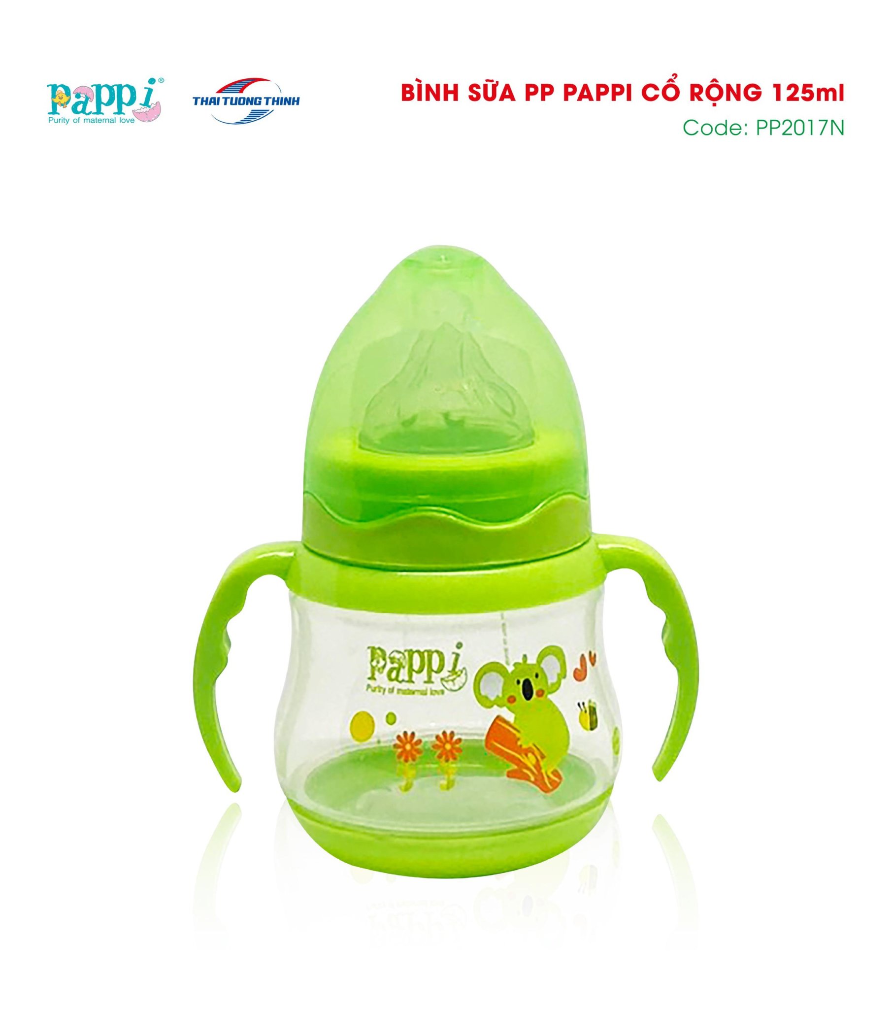 Bình Sữa cổ rộng tay cầm Pappi 150ml Thailand