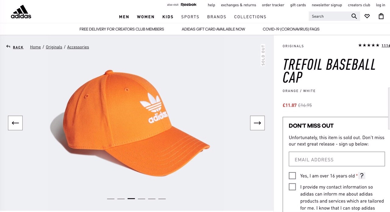 Mũ adidas Cam lá trắng