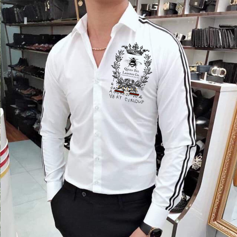[HCM]Áo Sơ Mi Nam Tay Dài Chất Đẹp Kaki Lụa In Chữ Cao Cấp A59