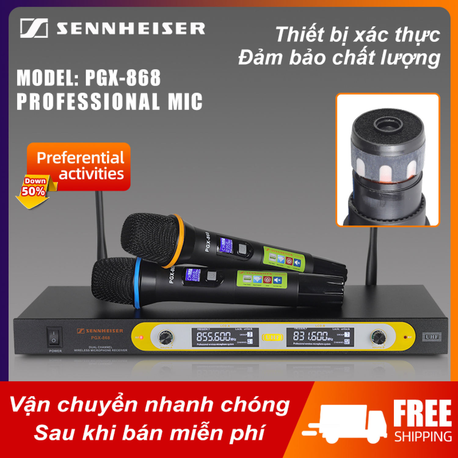 [ MỚI NHẤT 2023 ] Micro Karaoke  Không Dây Sennheiser PGX 868 , Chống Hú, Chống Rè Cực Tốt,Bắt Sóng Cực Mạnh, Âm Thanh Chân Thực, Giọng Ca Trong Trẻo, Không Hú Rít - Không Gây Vỡ Tiếng Loại Bỏ Tạp Âm Giong Trong Ấm Áp Cực Hay.