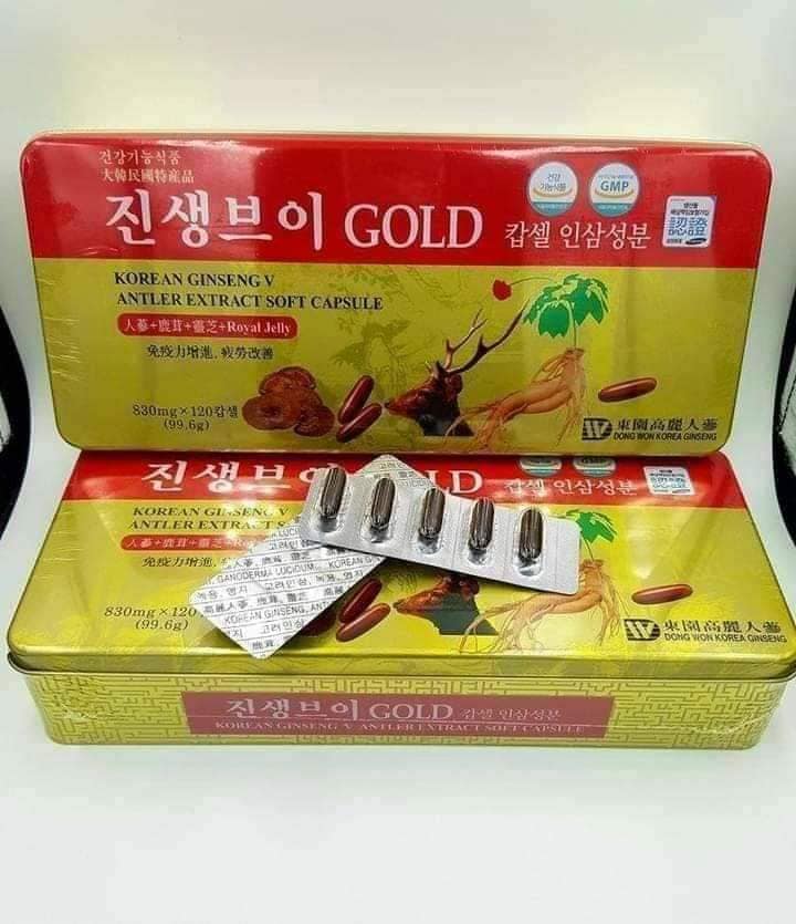 Viên đạm sâm nhung linh chi gold dongwon korean ginseng v antler extract soft capsule hộp 60 viên - 120 viên chính hãng