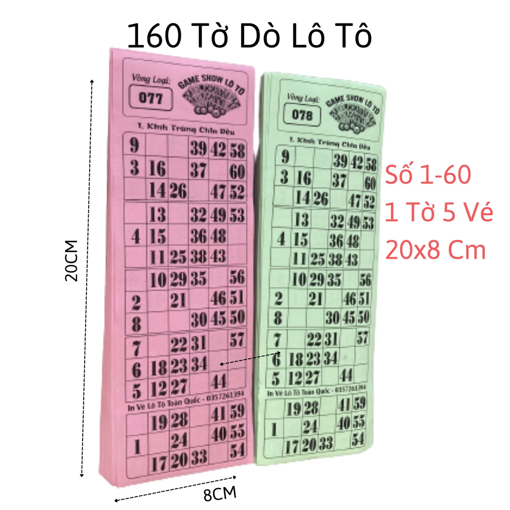 [Hoàn tiền 6%]Đồ chơi Loto ( Lô tô) 160 Tờ 60 Số( Dùng đươc cho Bộ 75 Số 90 Số)