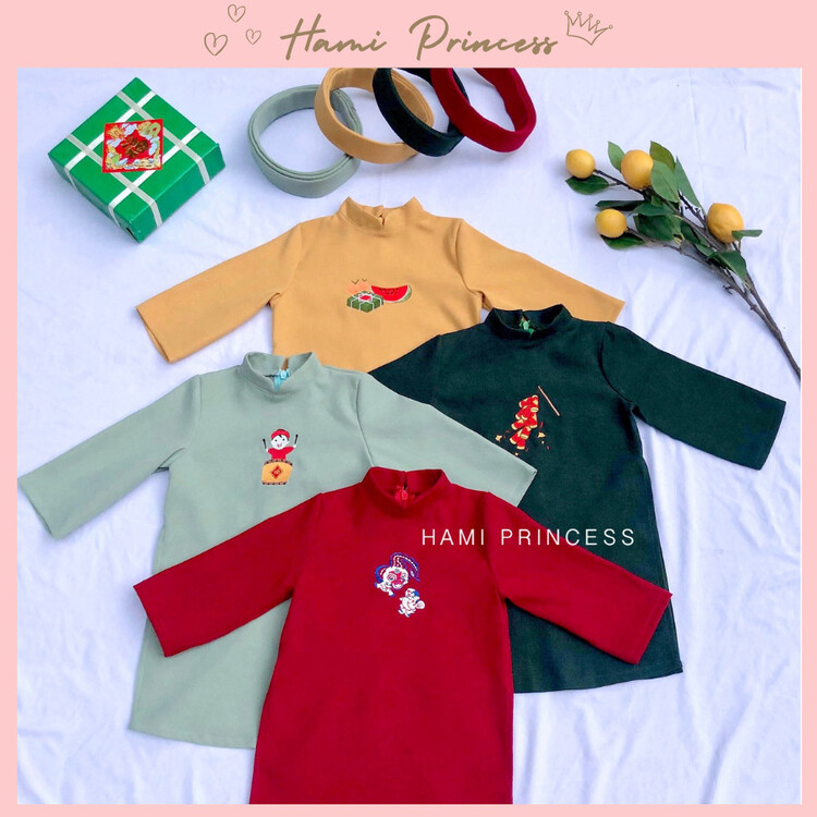 Áo Dài Thêu Nhung Cotton Truyền Thống Cho Bé Trai ❤️ HAMI PRINCESS ❤️ Tặng Kèm Mấn Đội Đầu Áo Dài Cách Tân Cho Bé Từ 2-10 Tuổi Mặc Đón Tết