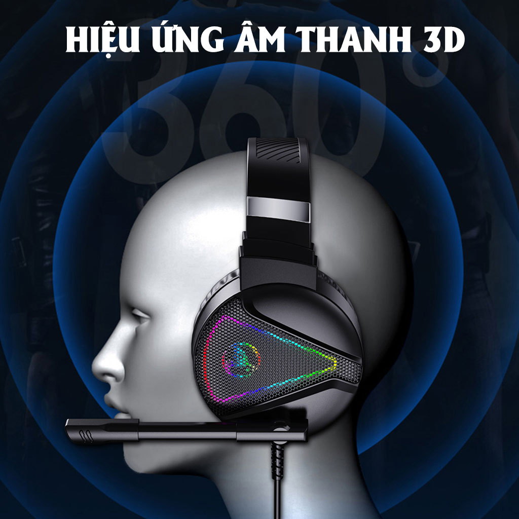 Tai nghe gaming chụp tai HXSJ F16, tai nghe có mic xoay 180 độ, âm thanh 3D, giả lập 7.1 dây dù 1.2m, màng loa bọc da 50mm tai nghe chống ồn, khung thép siêu bền, sử dụng cho cả điện thoại và máy tính -  Hàng Chính Hãng