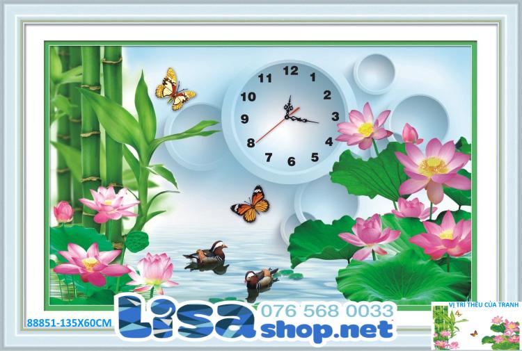 [HCM]Tranh thêu HOA SEN 88851 (48x33cm) chưa thêu 3d