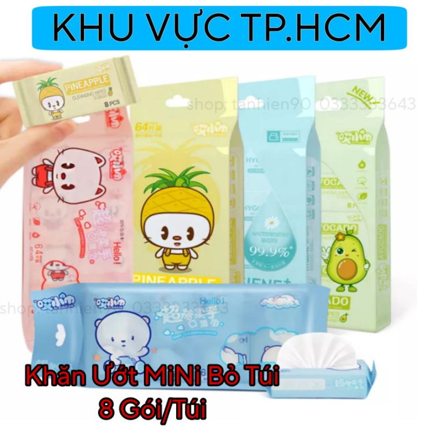 [HCM][CÓ VIDEO] Set 8 Cái Khăn Giấy Ướt Mini Bỏ Túi 8 Gói/Túi 【set 8 khăn ướt mini】