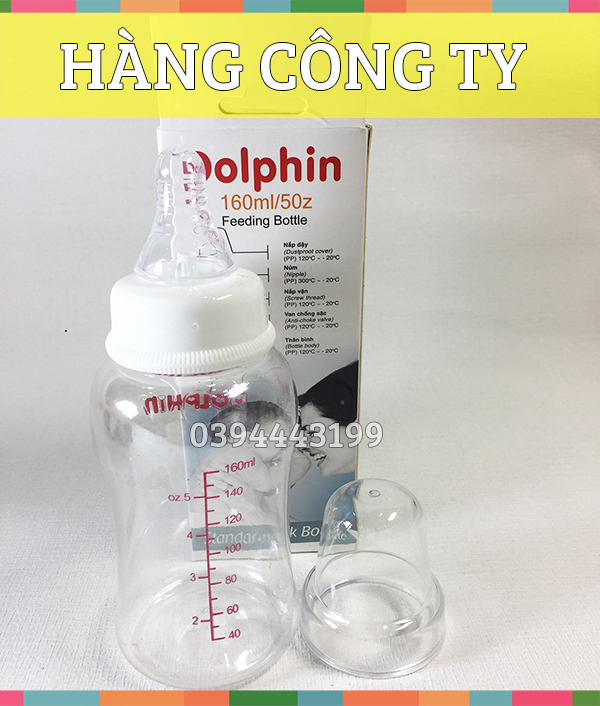[Tặng 1 Núm Ty] Bình Sữa Streamline Cổ Hẹp 160ml Dolphin - DP018A