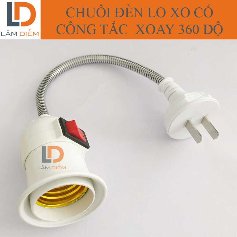 chuôi đèn lò xo có công tắc e27 xoay 360 độ