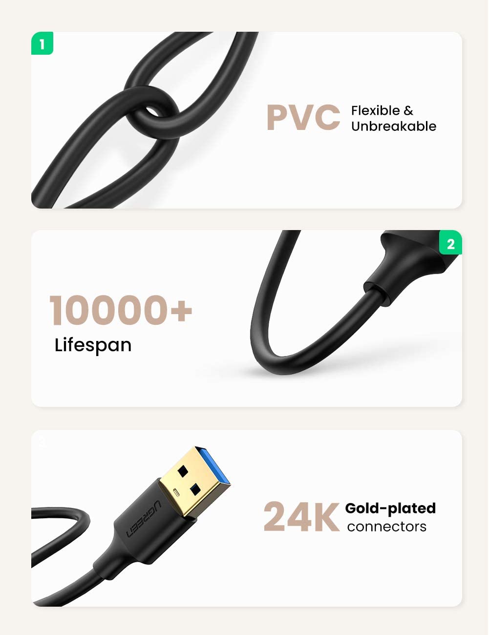 Cáp USB 3.0 hai đầu đực dài 1m Ugreen 10370