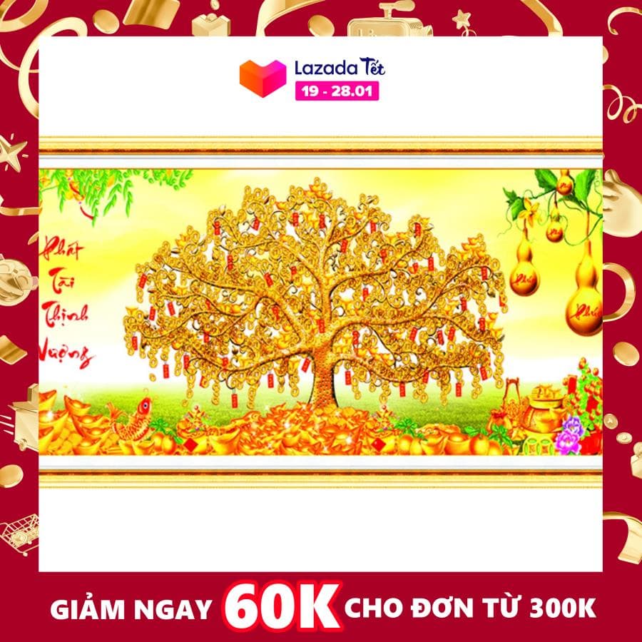 Tranh đính đá Phát Tài Thịnh Vượng cao cấp -KT: 100x50Cm
