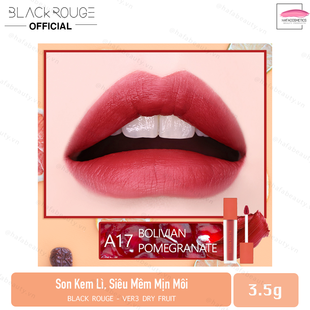 Son Kem Lì Black Rouge Air Fit Velvet Tint Ver3  A17 - Bolivian Pomegranate (Đỏ Lạnh)_ Black Rouge Chính hãng Hàn Quốc - Son Kem Lì Mịn Mượt Nhẹ Môi Bám Màu Lâu