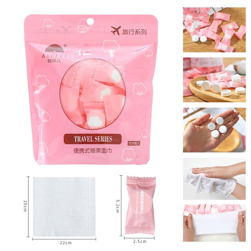 St 03 viên khăn nén cotton dạng viên kẹo dùng 1 lần