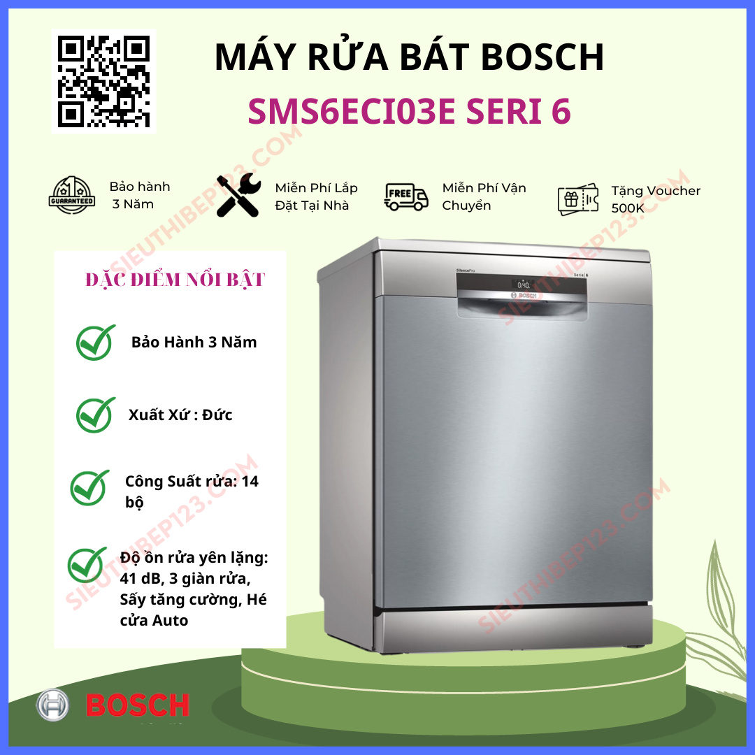 Máy rửa chén bát bosch sms6eci03e độc lập seri 6 autodoor, home connect, nhập khẩu đức