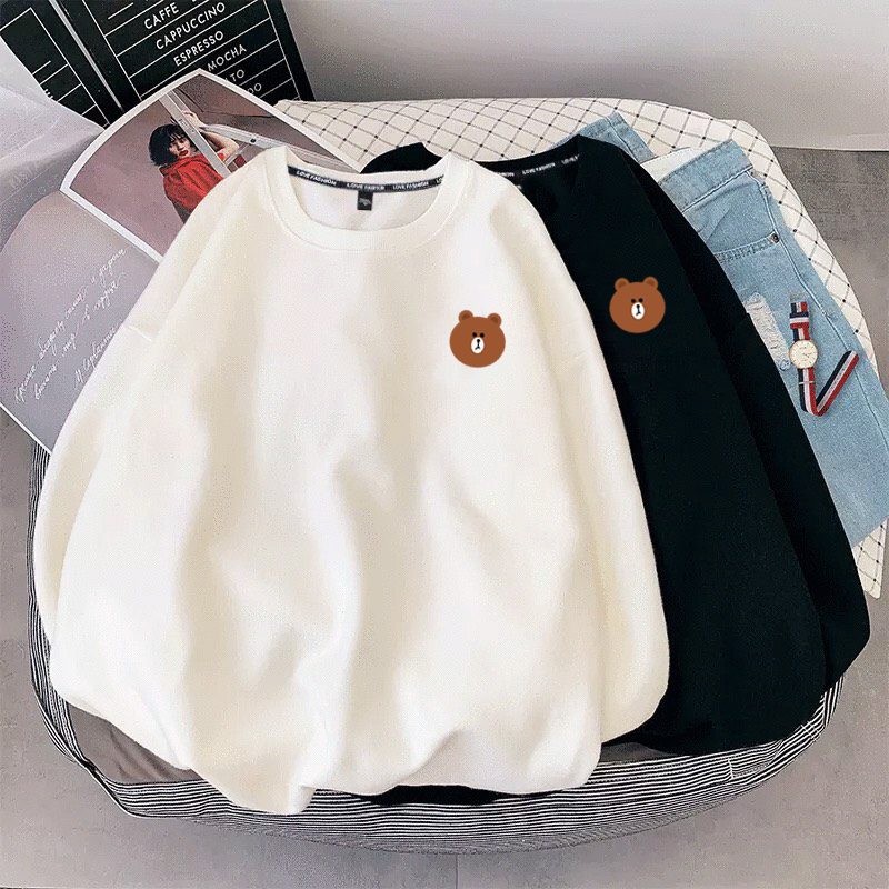 Áo sweater unisex nam nữ in logo gấu brown vải nỉ bông mềm mịn