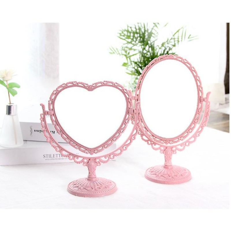 Gương để bàn phong cách châu âu các màu hình trái tim và hình bầu dục ( 2 mẫu 4 màu) (GƯƠNG 2 MẶT) giá rẻ
