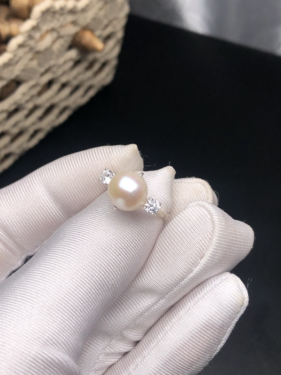 Natural pearl silver ring-size 15