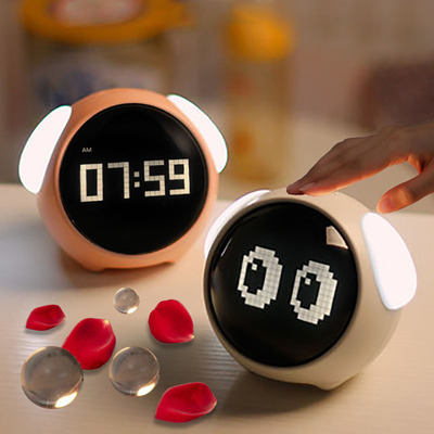 Built-in Emoji night light pixel smart alarm clock sound control temperature alarm 1500mAh rechargeable battery