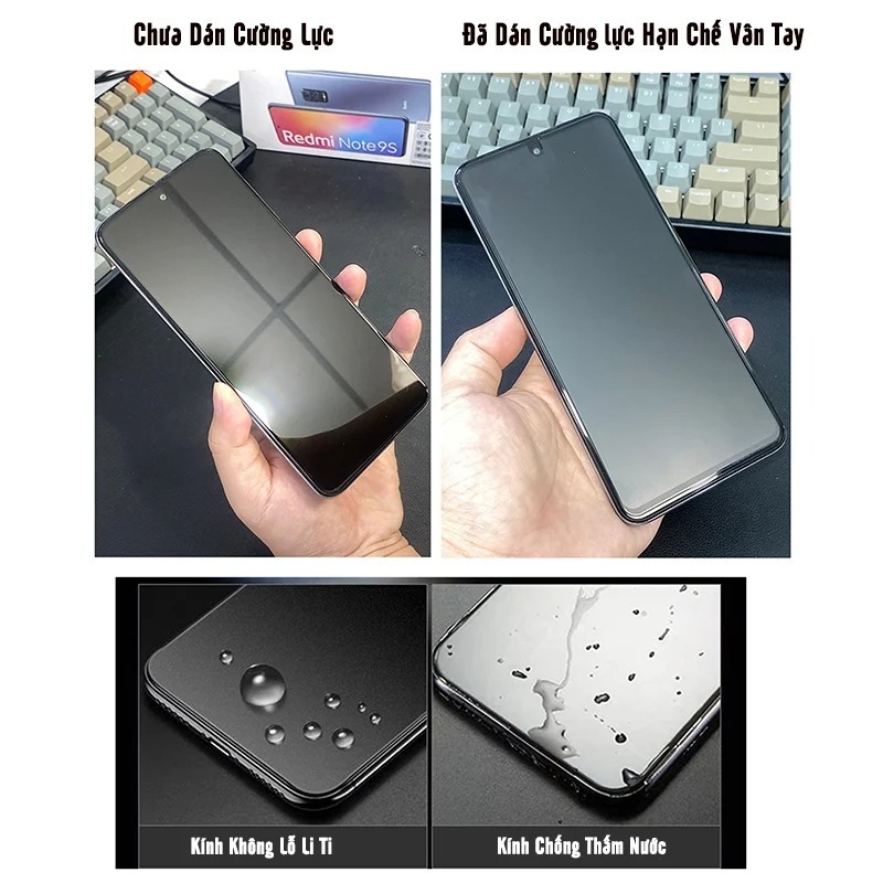 Cường lực Redmi Note 13 nhám hạn chế vân tay Full viền Đen