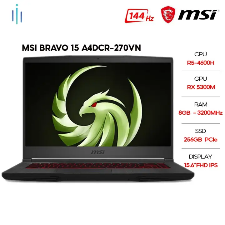 Laptop MSI Bravo 15 A4DCR-270VN R5-4600H | 8GB | 256GB | VGA RX 5300M 3GB | 15.6′ FHD 144Hz | Win 10