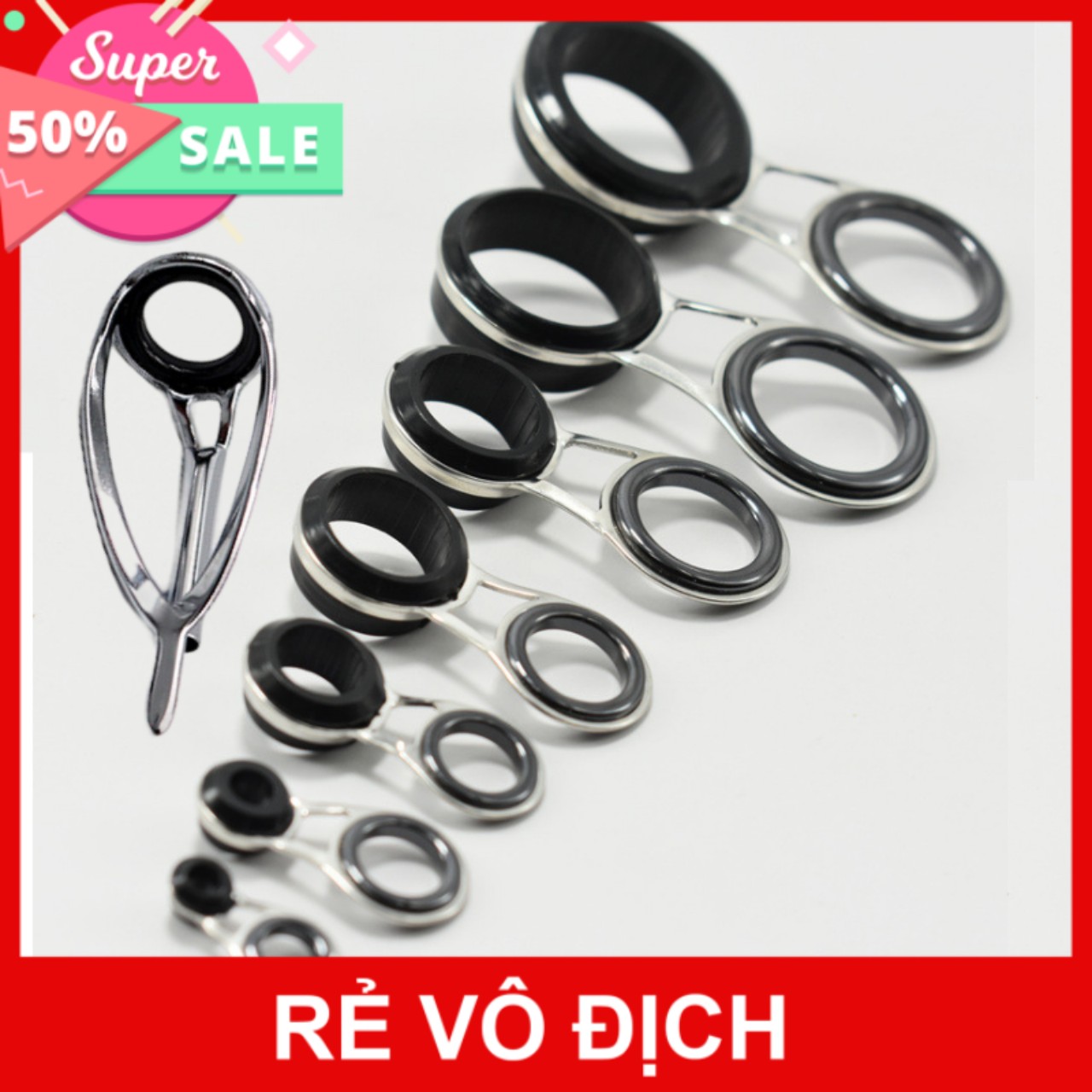 Bộ khoen 8 chiếc thay thế cần lục, cần máy chất liệu thép chống gỉ và vòng sứ chống xoắn cao cấp - Đồ Câu DHS