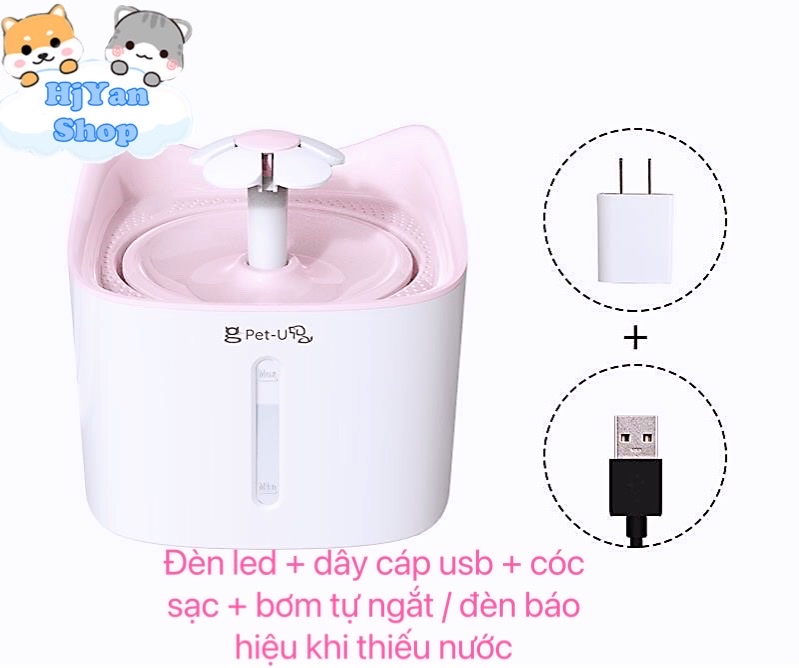 Máy uống nước lọc nước tự động/đài phun nước tự động cho thù cưng mẫu tai mèo PetU dòng cao cấp đèn led + bơm tự ngắt