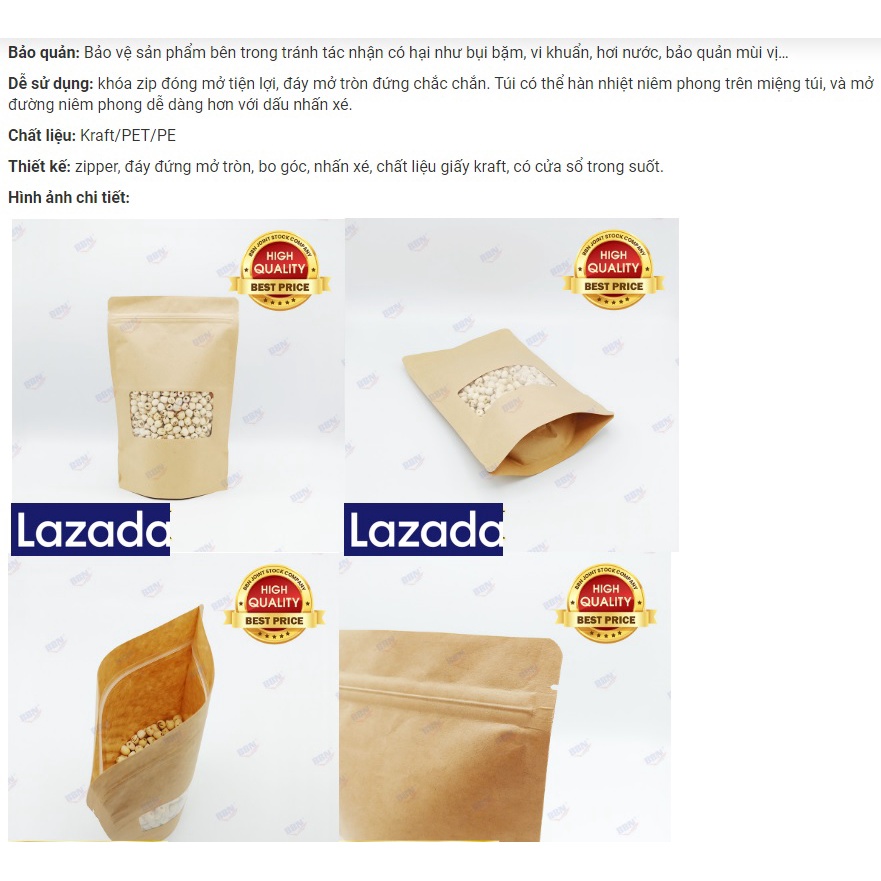 1KG TÚI ZIP GIẤY KRAFT CÓ CỬA SỔ