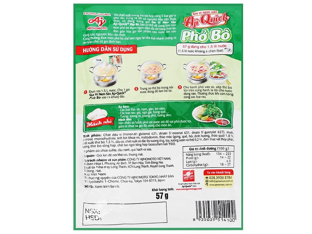 [COMBO 10 GÓI] Aji-Quick Gia Vị Phở Bò 57gr