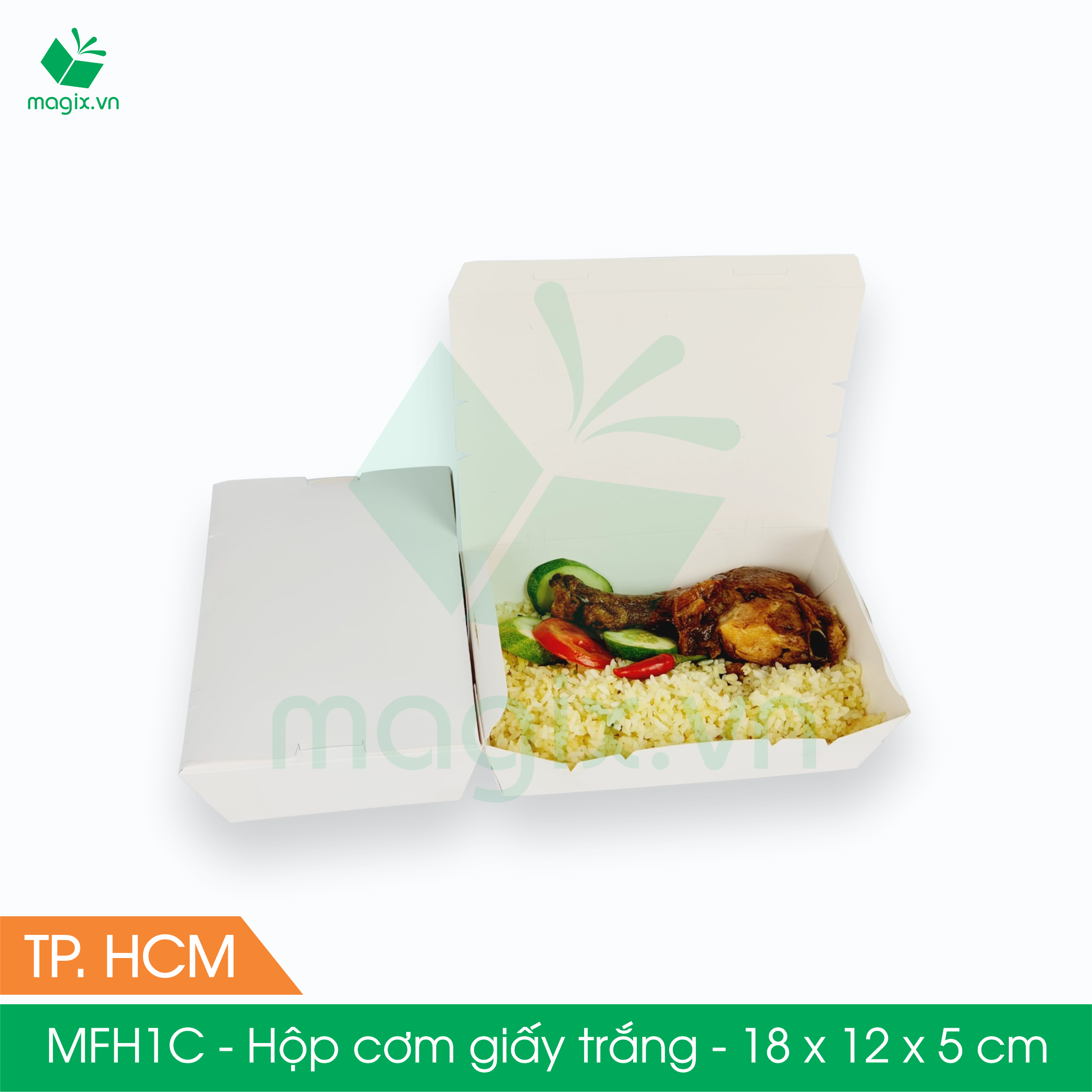 MFH1C - 50 Hộp giấy trắng đựng đồ ăn - Không cửa sổ