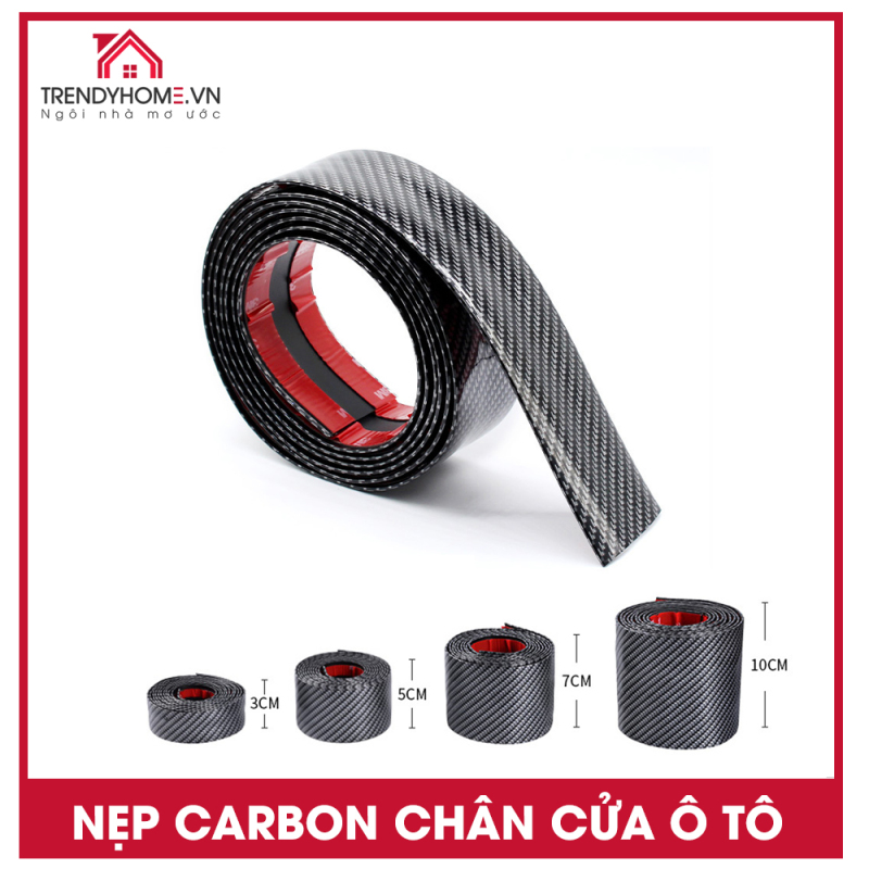 Nẹp carbon chống xước cửa lên xe ô tô, nẹp nhựa trang trí vân carbon 50 cm