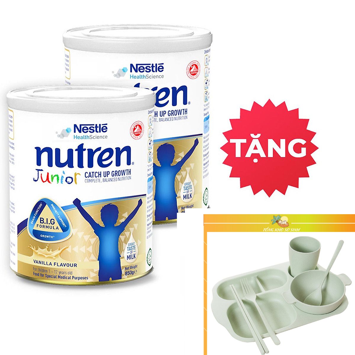 [Tặng BỘ ăn dặm lúa mạch] Combo 2 lon Sữa bột Nutren Junior 800g/lon