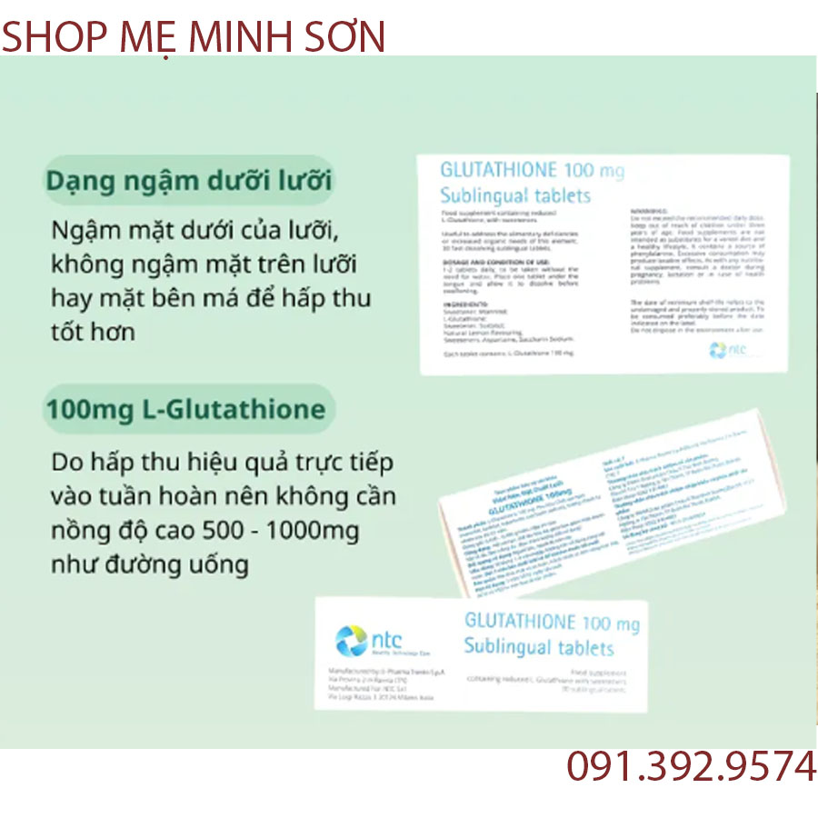 HÀNG NHẬP KHẨU - Viên ngậm trắng da Glutathione 100mg trắng sáng da toàn  thân giảm nám tàn nhang dưới lưỡi 30Viên hàng Ý- Combo 4 hộp