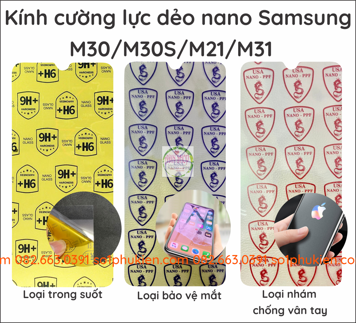 Dán cường lực samsung galaxy m10 m10s m20 m20s m21 m30 m30s m31 nano trong suốt, dẻo siêu bền