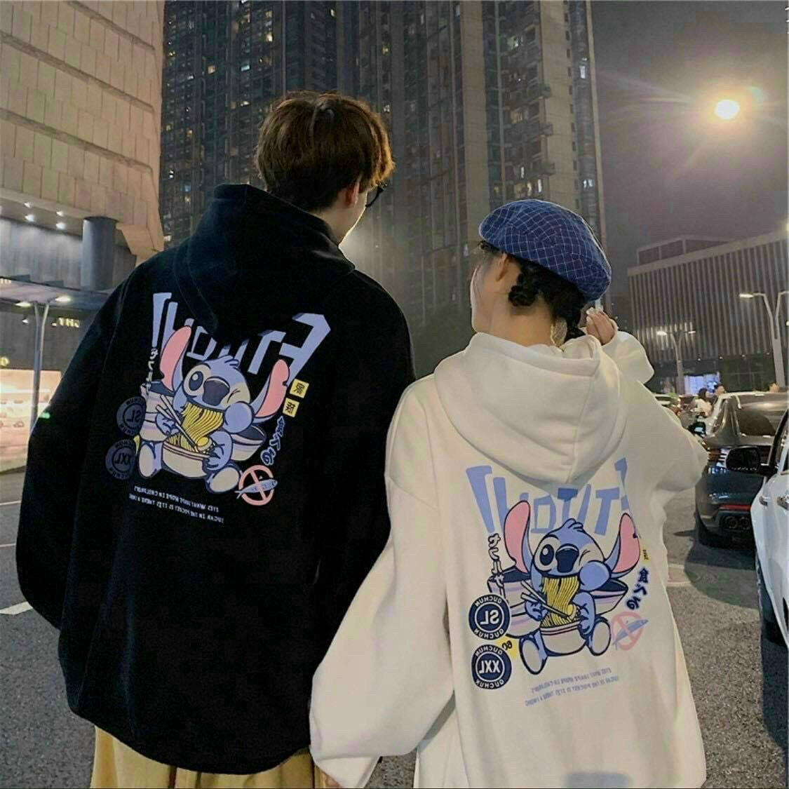 Áo khoác nỉ kiểu hoddie có mũ in hình stitch đáng yêu TTSLA0512
