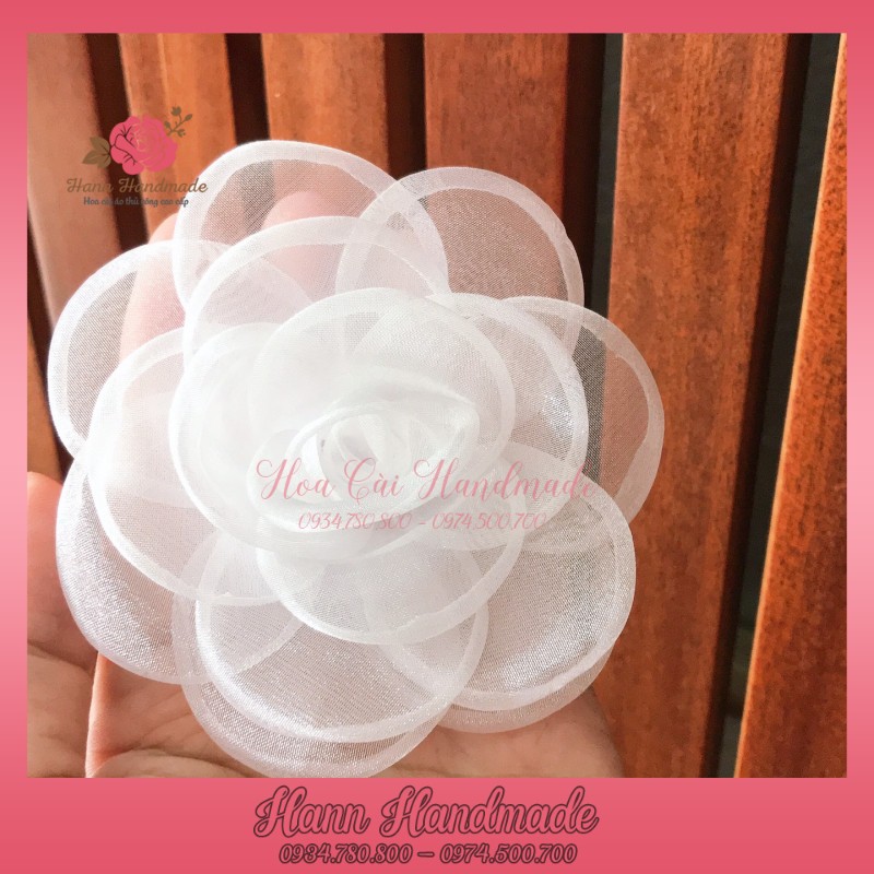 Hoa Cài Áo Giá Sỉ kim trâm kim gài hoa hồng voan mỹ handmade size 10cm [HANN HANDMADE - Hoa cài áo, phụ kiện thời trang sỉ]