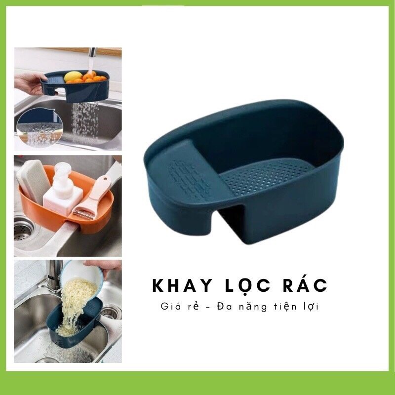 Khay nhựa BẦU DỤC treo bồn rửa bát có lưới lọc rác đa năng sắc màu - giao màu ngẫu nhiên