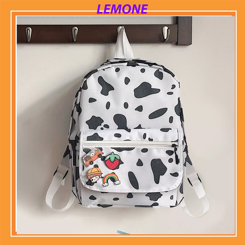 Balo In Hình Bò Sữa Cho Nữ Vải Bố Thông Dụng thích hợp đi du lịch và đi học