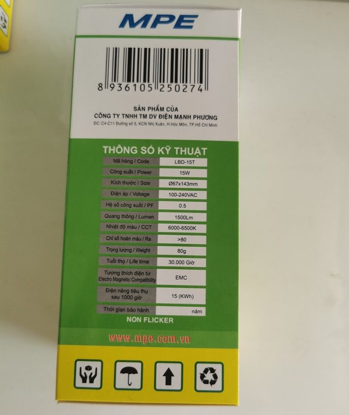 ĐÈN LED BULB 15W MPE (LBD-15)