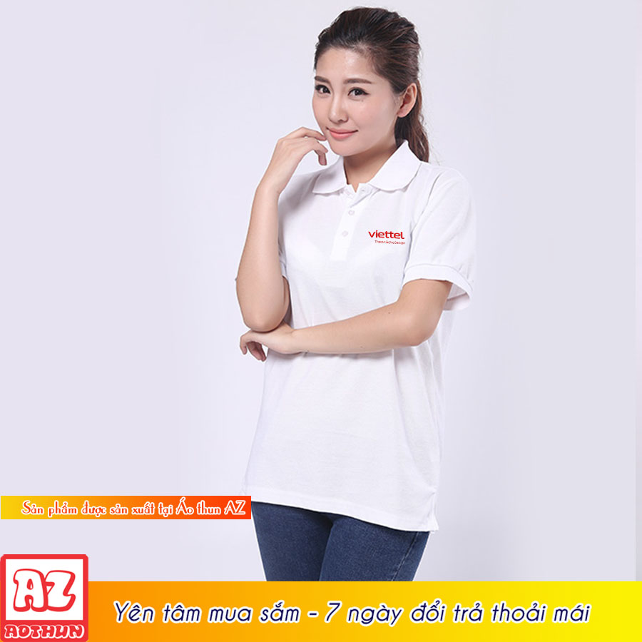 Áo thun đồng phục viettel màu đỏ tươi và trắng - Vải cá sấu poly cao cấp AT33