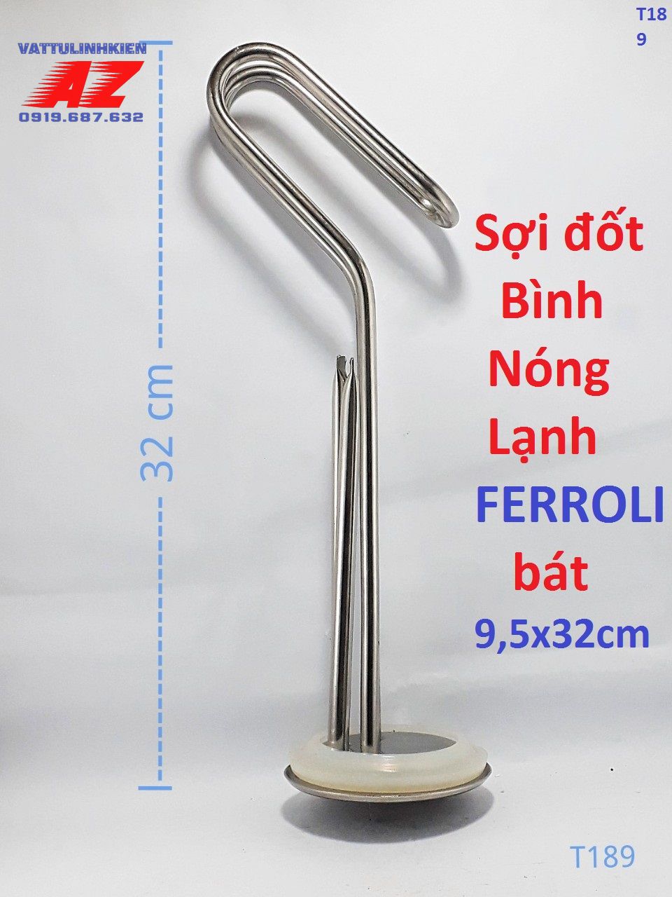 Ruột đốt bát 9.3cm x 32cm cong thay thế cho bình nước nóng FERROLI