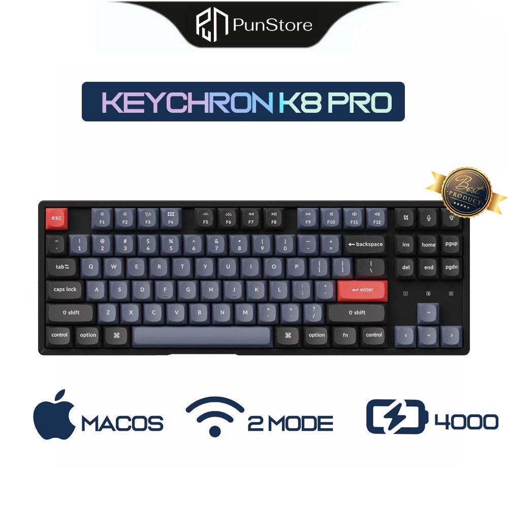 [Mã 158ELSALE giảm 7% đơn 300K] Keychron K8 Pro - Bàn phím cơ Keychron K8 Bản nhôm Hot Swap - Mạch xuôi, RGB, Hotswap