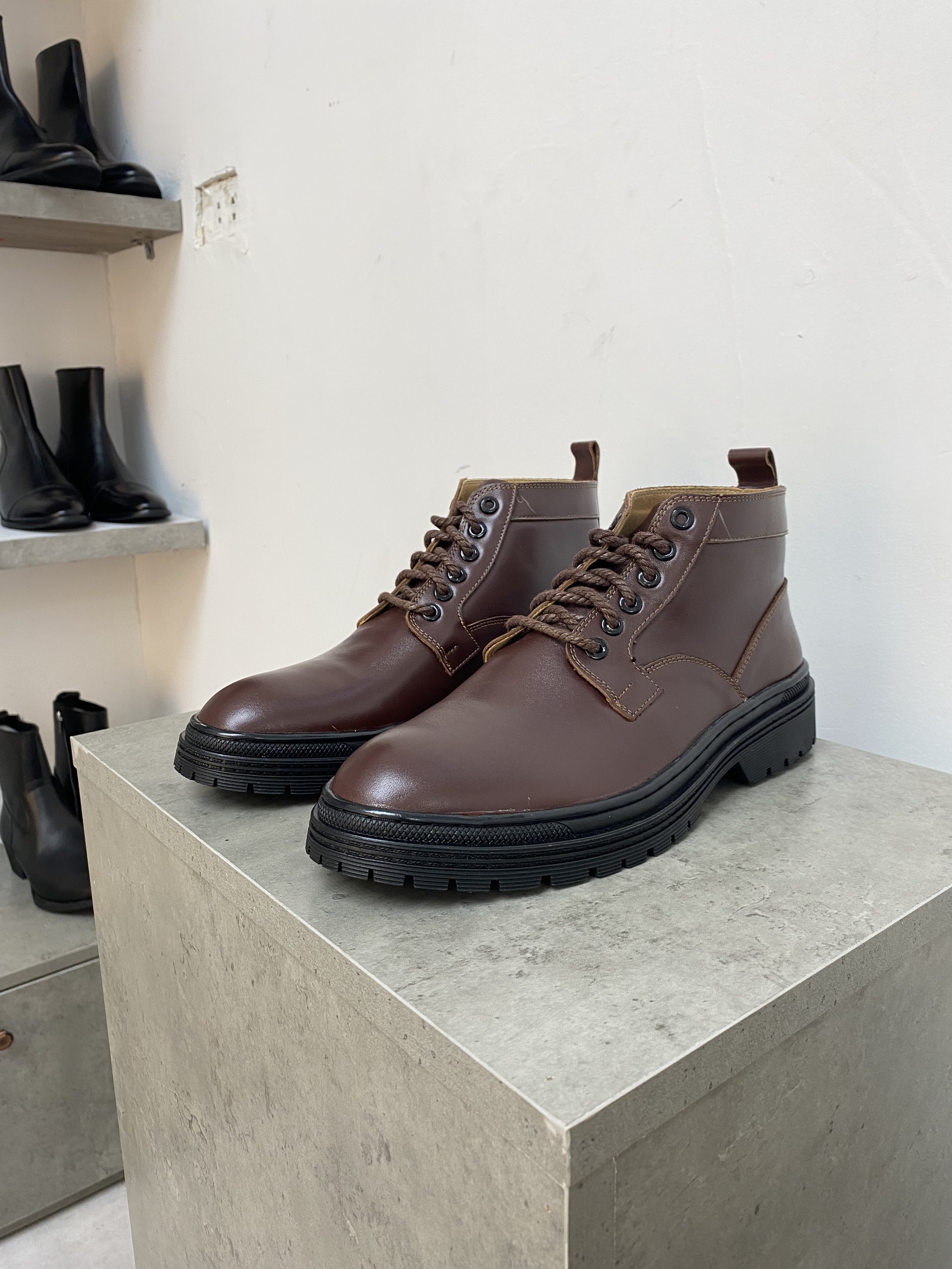 Giày Đốc Cổ Lửng Da Bò Đế  Khâu Viền Tăng Chiều Cao 4cm, BH 12 Tháng