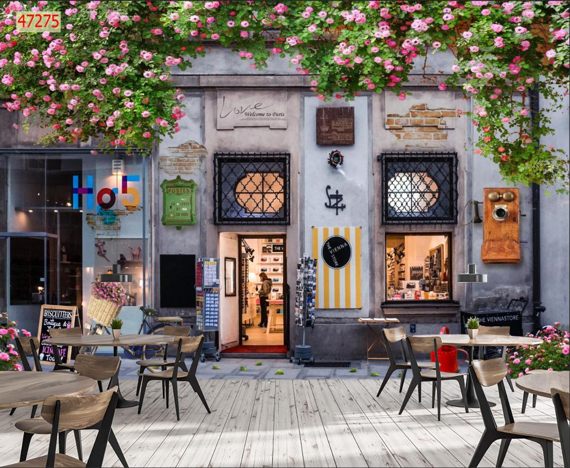 Tranh dán tường 3d trang trí quán cafe trà sữa trà chanh giá rẻ đẹp chất liệu decal pp keo sẵn bóc dán PA